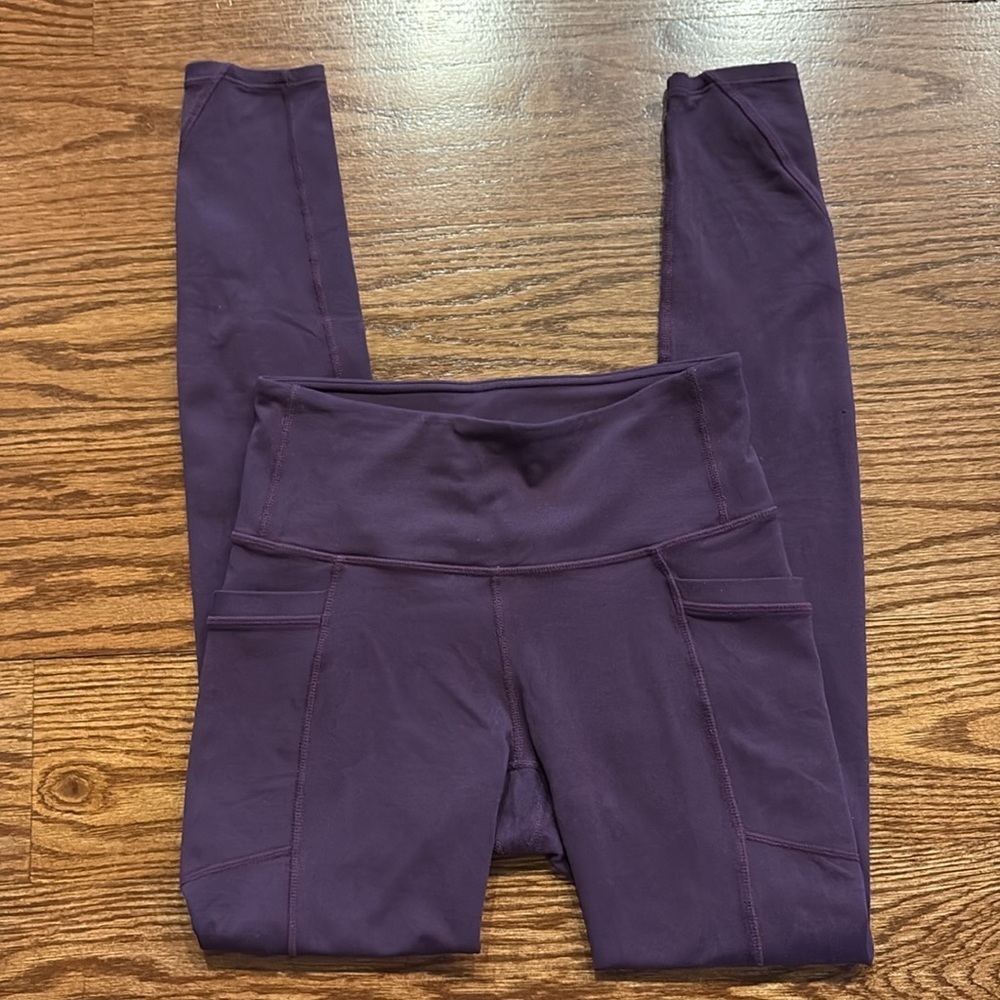 Athleta Purple Leggings with pockets performance activewear yoga gym running XS